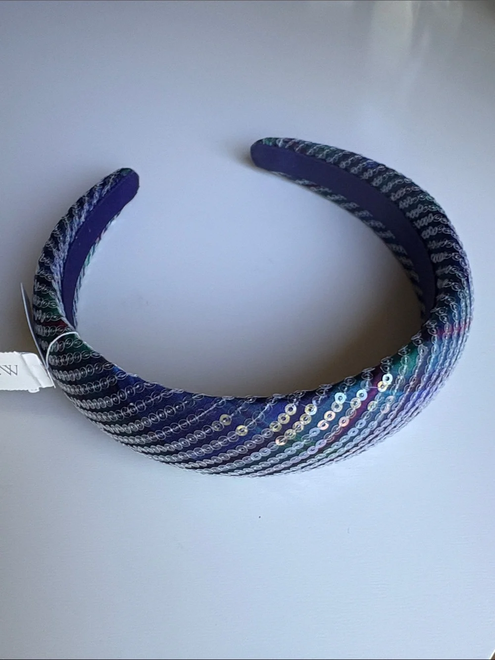 NWT J Crew Factory Sequin Blue Tartan Puff Headband